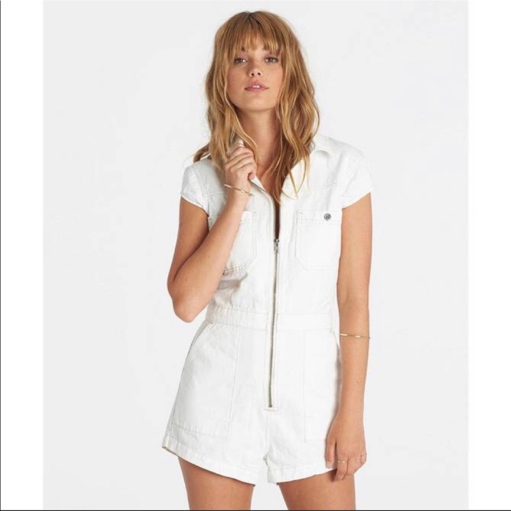 Billabong Believe in Me white denim romper Medium